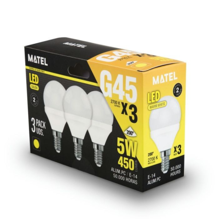 Bombilla Led Esferica E14 5w Calida