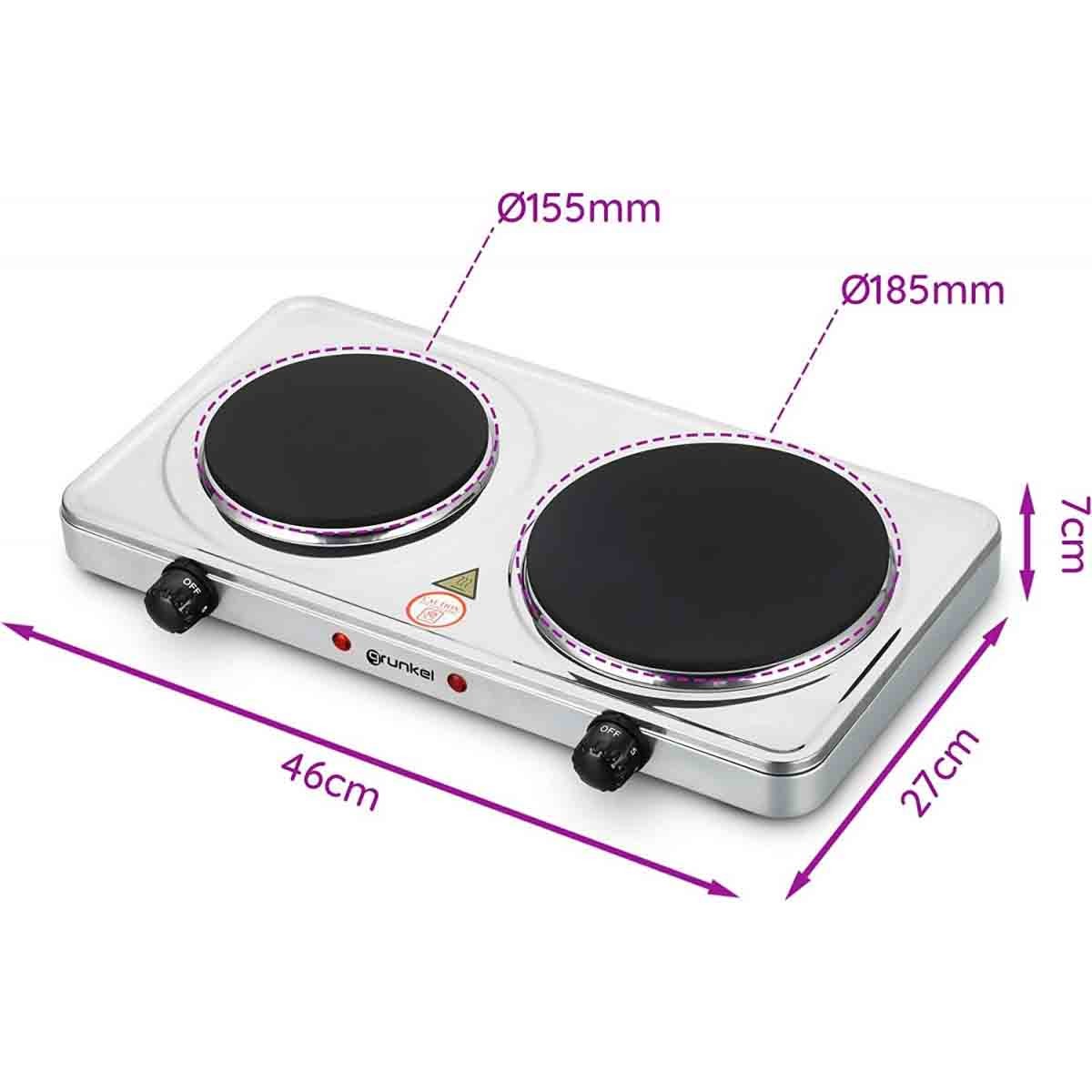 Cocina Eléctrica 2 Fuegos Inox 155mm 1000+1500w - Imagen 2