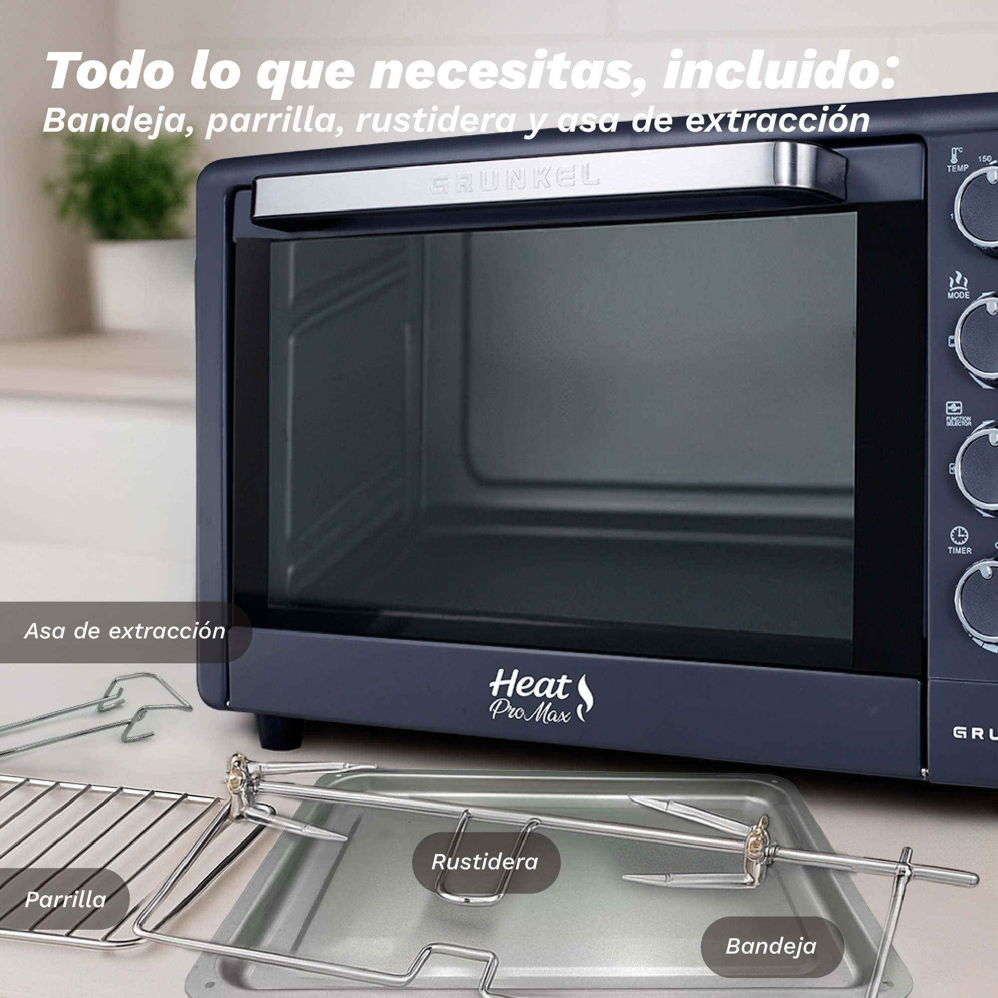 Horno Sobremesa Multifunción Grunkel 48l Rustidera 2000w - Imagen 2