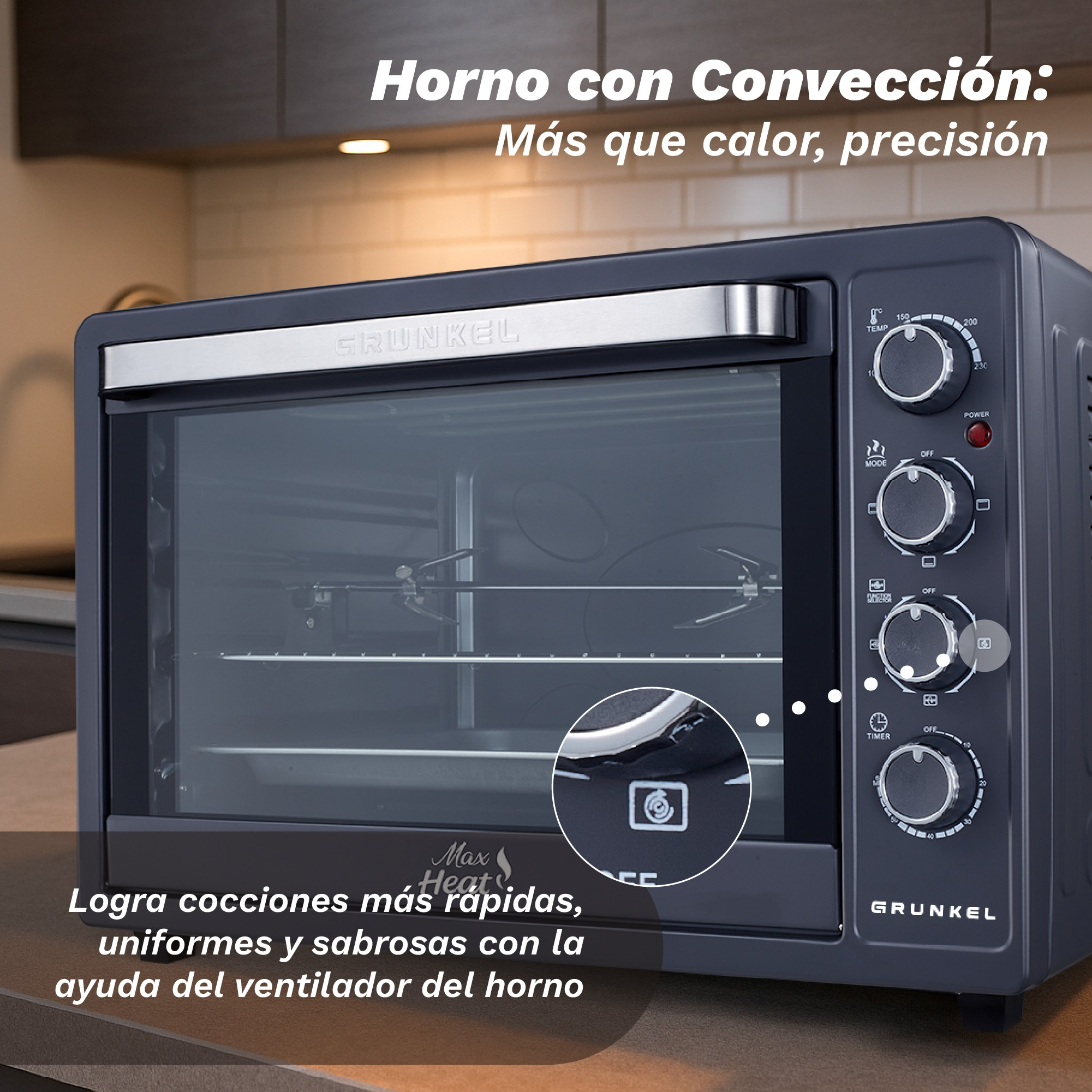 Horno Sobremesa Multifunción Grunkel 48l Rustidera 2000w - Imagen 3
