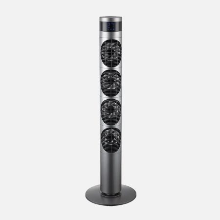 Ventilador De Torre Mombuey Abrila Gris 3v 25w 4 Ventiladores Temporizador Y Rotatorio 117x34x34cm