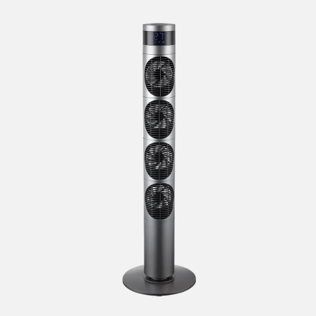 Ventilador De Torre Mombuey Abrila Gris 3v 25w 4 Ventiladores Temporizador Y Rotatorio 117x34x34cm