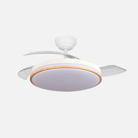 Ventilador Techo Relampago Blanco/haya Abrila 3 Aspas Desplegables 60w 107cm 3000-4300-6500k Temporizador Y Mando