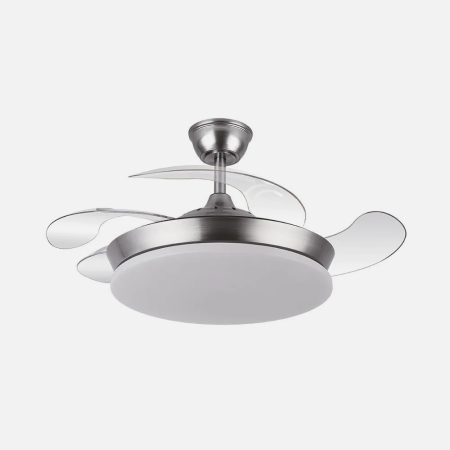 Ventilador Techo Tridente Mini Niquel Abrila 4 Aspas Desplegables 60w 91cm 3000-4000-6000k Con Regulador Intensidad, Temporizado