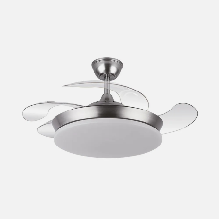 Ventilador Techo Tridente Mini Niquel Abrila 4 Aspas Desplegables 60w 91cm 3000-4000-6000k Con Regulador Intensidad, Temporizado