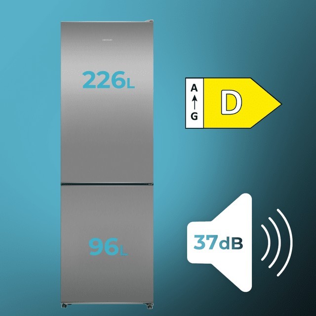 Frigorifico Combi Cecotec Inox Coolmarket 322 Clase D 186cm - Imagen 3