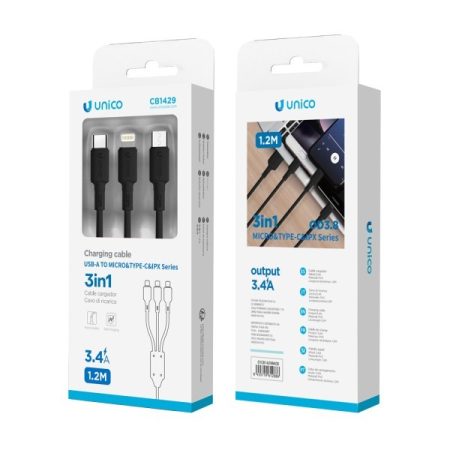 Cable 3 En 1 De Usb A Micro Usb, Tipo C Y Lightning 1,2m