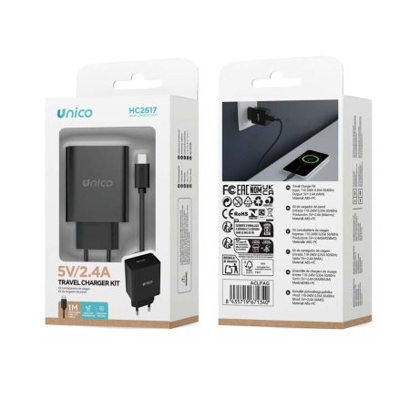 Cargador Viaje Usb 5v 2.4a (incluye Cable Usb A Tipo C) Negro