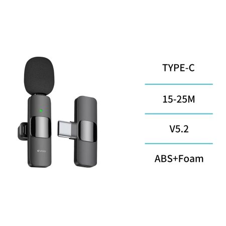 Microfono Bluetooth Dinamico Lavalier Tipo C Negro